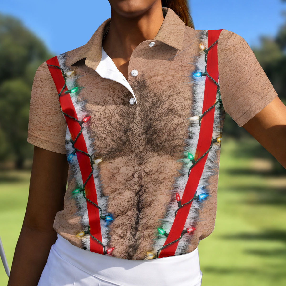 Funny Suspenders Lights Christmas Golf Shirt, Golf Polo For Women, Ladies Golf Top