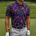Tropical Theme Neon Pattern Black Golf Shirt, Men's Funny Golf Shirts, Polo Shirts For Men