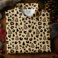 Xmas Pine Tree Leopard Pattern Brown Golf Shirt, Christmas Golf Shirt, Cute Golf Outfit, Polo Shirts For Men