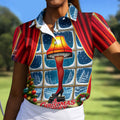 Funny Christmas Leg Lamp Window Golf Polo Shirt, Women’s Golf Polo, Golf Tops For Women
