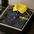 Abstract Triangle Black Yellow Golf Tops For Men, Father's Day Golf Gift, Polo Shirts For Men