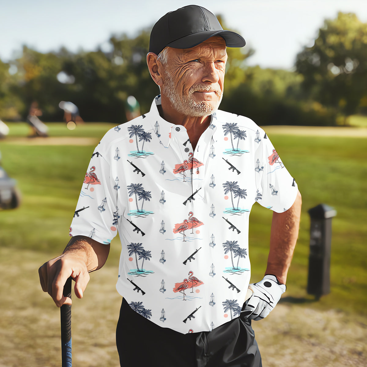 Flamingo Golf Polo Shirt, Mens Golf Gift, Funny Golf Shirt, Tropical Shirt