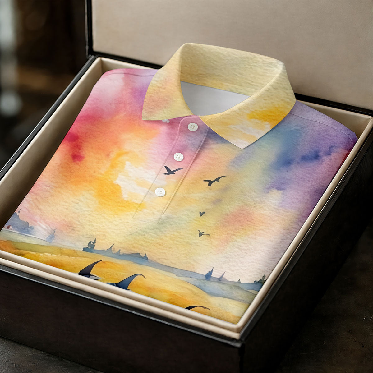 Watercolor Witch Gathering Halloween Golf Polo Shirt, Printed Golf Shirts, Golf Polo Shirts For Men