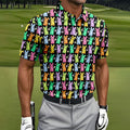 Colorful Easter Bunny Black Golf Shirt, Cute Golf Outfit, Golf Shirts For Men, Golf Gift For Men