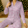 Funny Breast Cancer Pajama Set Long Sleeve, Pink Pajama Set, Breast Cancer Awareness Pajama