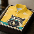 Cool Raccoon Tropical Yellow Hawaiian Golf Polo, Golf Tops For Women, Golfing Apparel