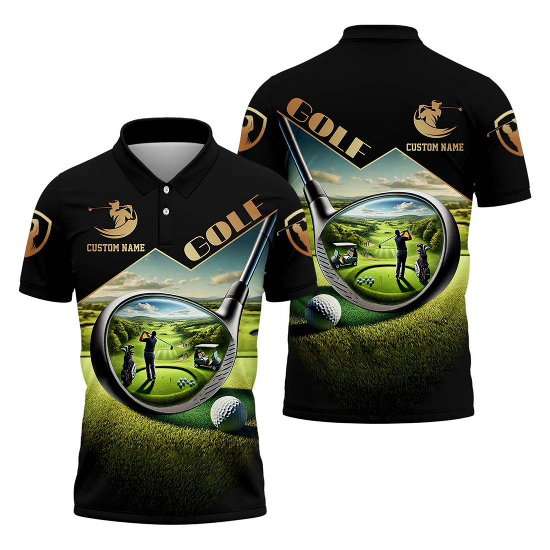 3D Golf Club, Custom Name Men's Golf Polo Shirt, Funny Golf Shirt, Golf Lover Gift