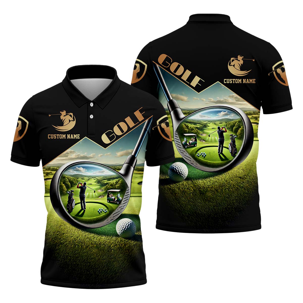 3D Golf Club, Custom Name Men's Golf Polo Shirt, Funny Golf Shirt, Golf Lover Gift