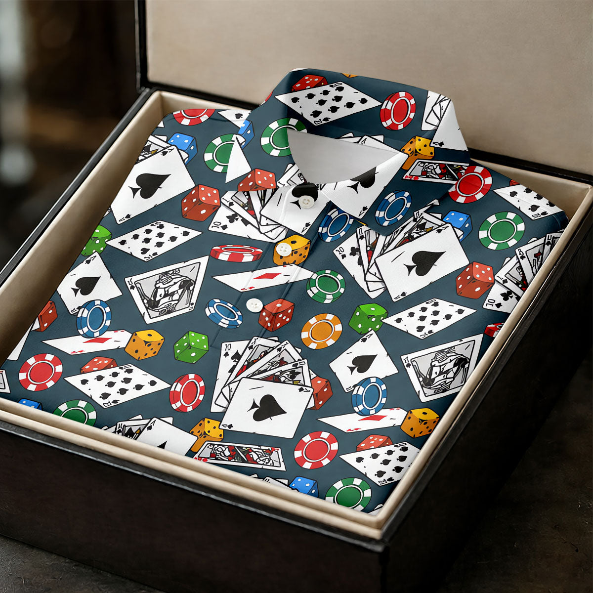 Poker Blackjack Hawaiian Golf Shirt, Playing Card Pattern Men's Golf Shirt, Polo Shirts For Men