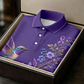 Purple Hummingbird Cancer Awareness Polo Shirt, Golf Shirts For Men, Mens Golf Apparel