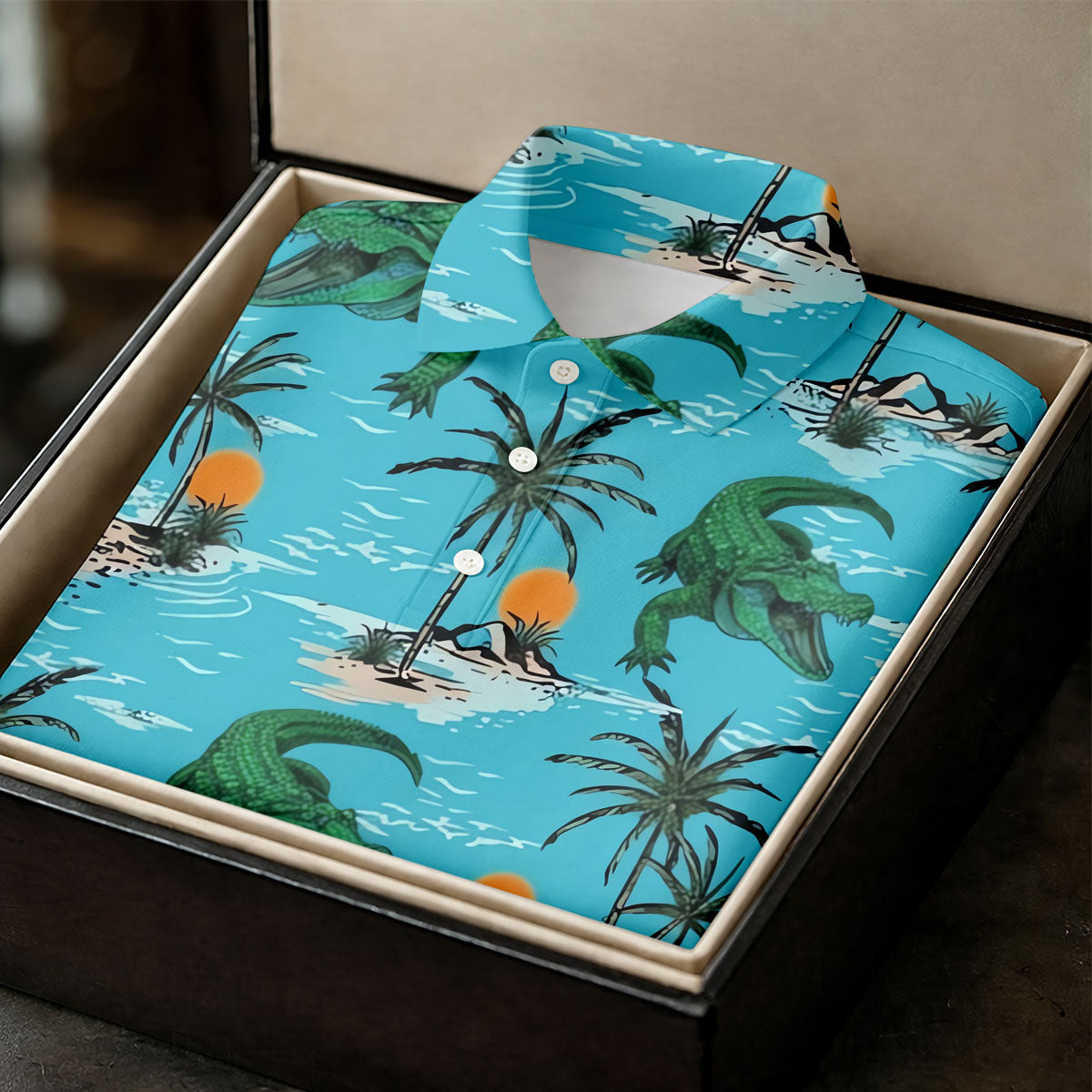 Tropical Alligators on Island Beaches Hawaiian Golf Polo, Golf Tops For Women, Golfing Apparel