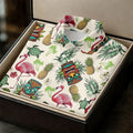 Tiki Masks, Flamingo and Island Paradise Pattern Design Hawaiian Golf Polo, Golf Tops For Men, Golfing Apparel