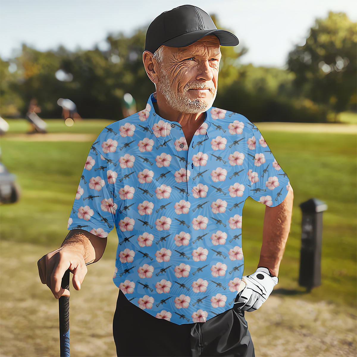 Floral Golf Polo Shirts, Golfing Apparel, Men Golf Gift, Funny Golf Shirt