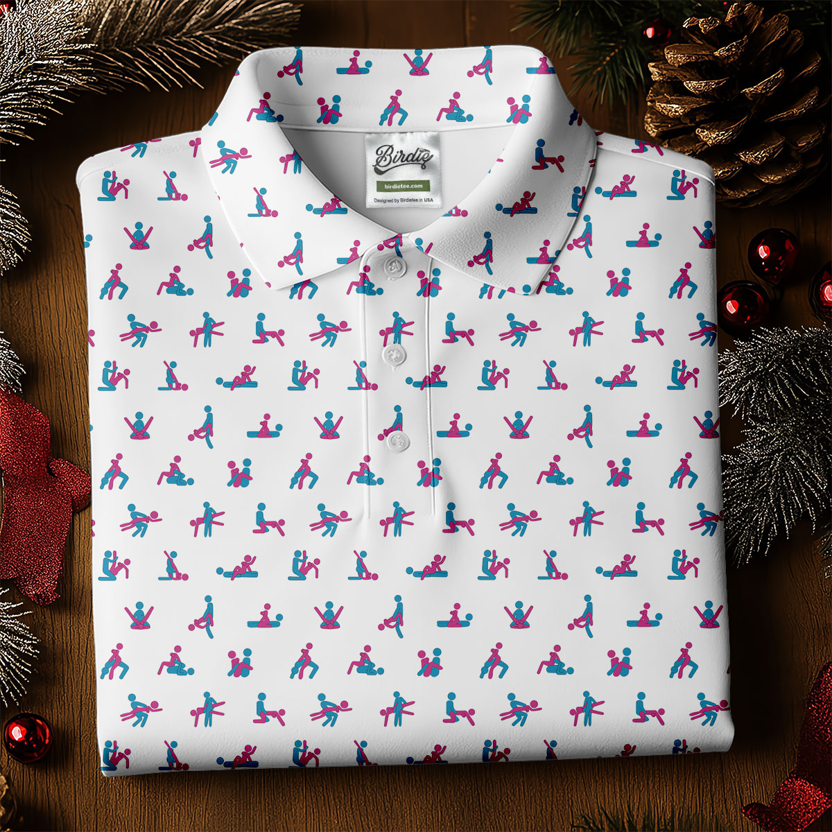 Blue And Pink Naughty Stick People White Golf Shirt, Polo Shirts For Men, Golf Gift For Men