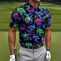 Neon Sea Turtle Ocean Pattern Hawaiian Golf Polo Shirt, Mens Golf Polo, Printed Golf Shirts