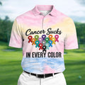 Cancer Sucks In Every Color Ribbon Polo Shirt, Mens Golf Polo, Printed Golf Shirts