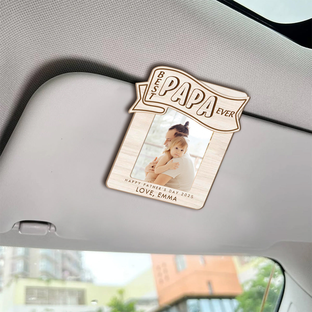 Best Papa Ever Custom Photo Car Visor Clip, Christmas Golf Gift