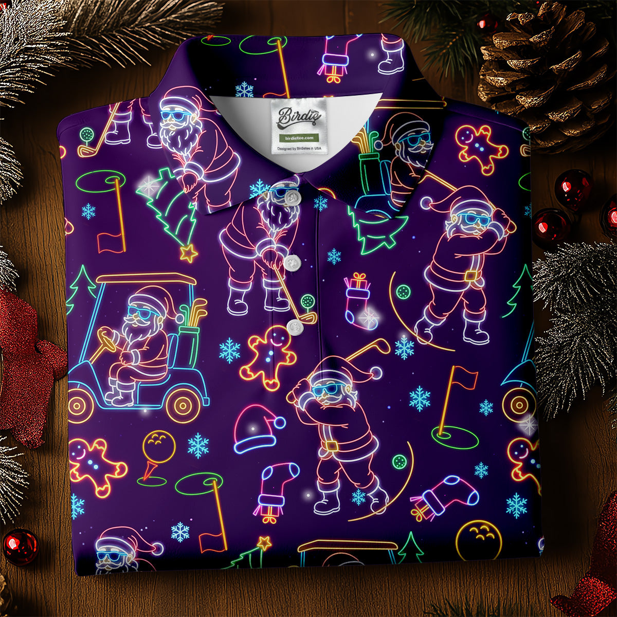 Christmas Neon Santa Golf Pose Women's Funny Golf Tops, Christmas Golf Shirt, Polo Shirts For Women