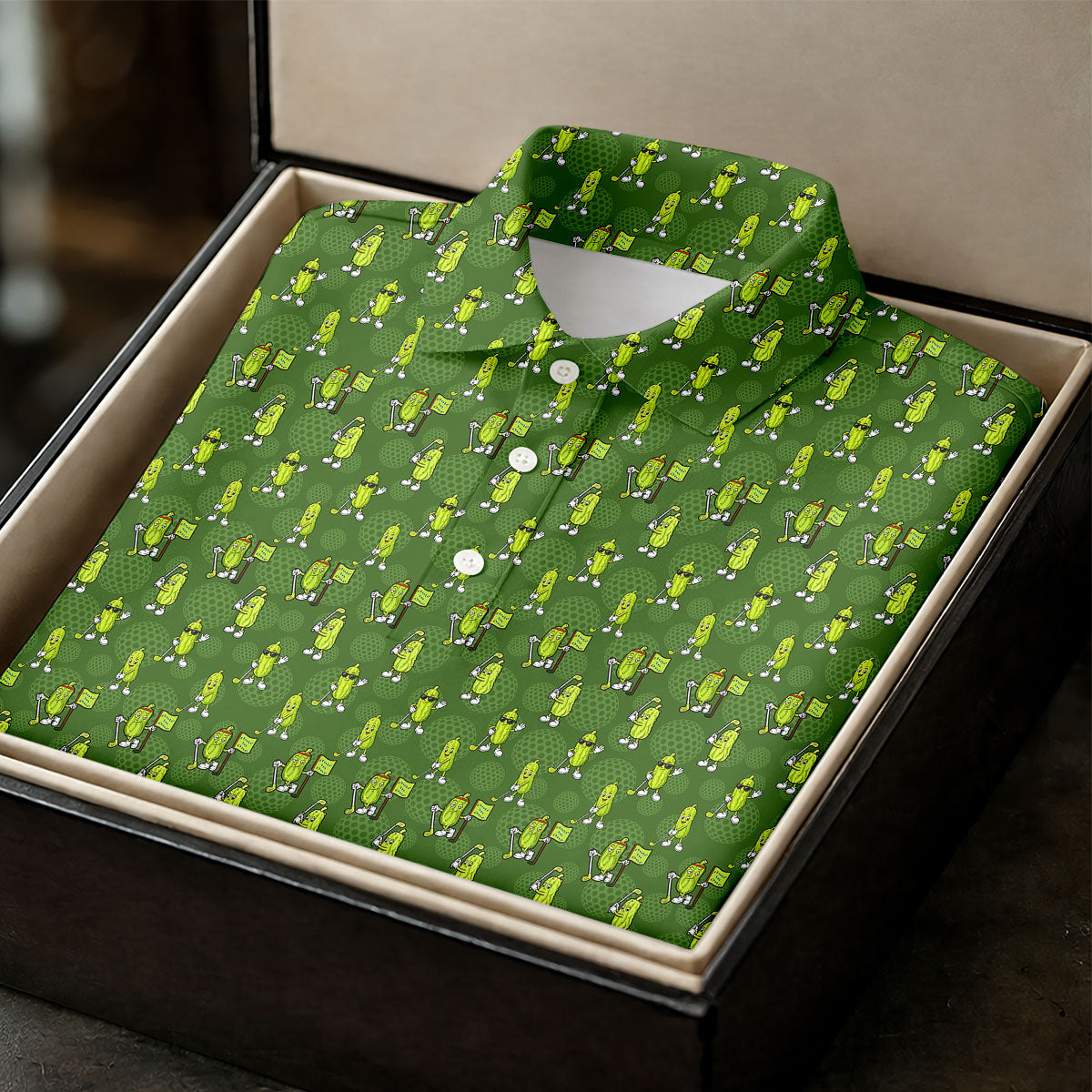 Funny Hole In One Pickle Golf Pattern Polo Shirt, Golf Shirts For Men, Mens Golf Apparel