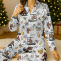 Funny Bigfoot Tropical Pajama, White Satin Pajama, Long Sleeve Pajama Set, Fun Pajama Sets
