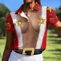 Santa Suit Gold Stars Christmas Golf Shirt, Women’s Golf Polo, Golf Tops For Women