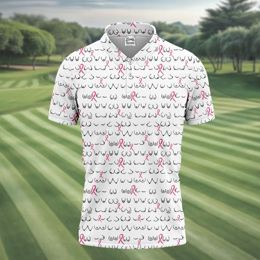 White Breast Cancer Golf Polo