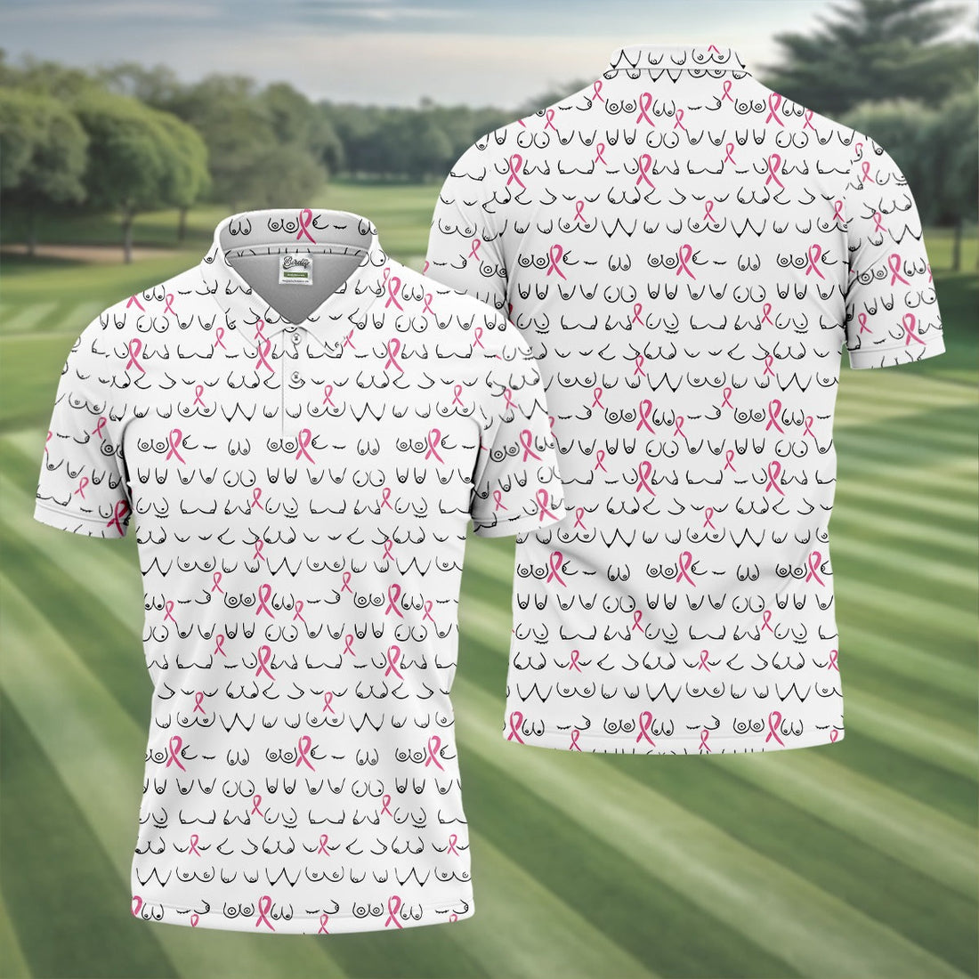 White Breast Cancer Golf Polo