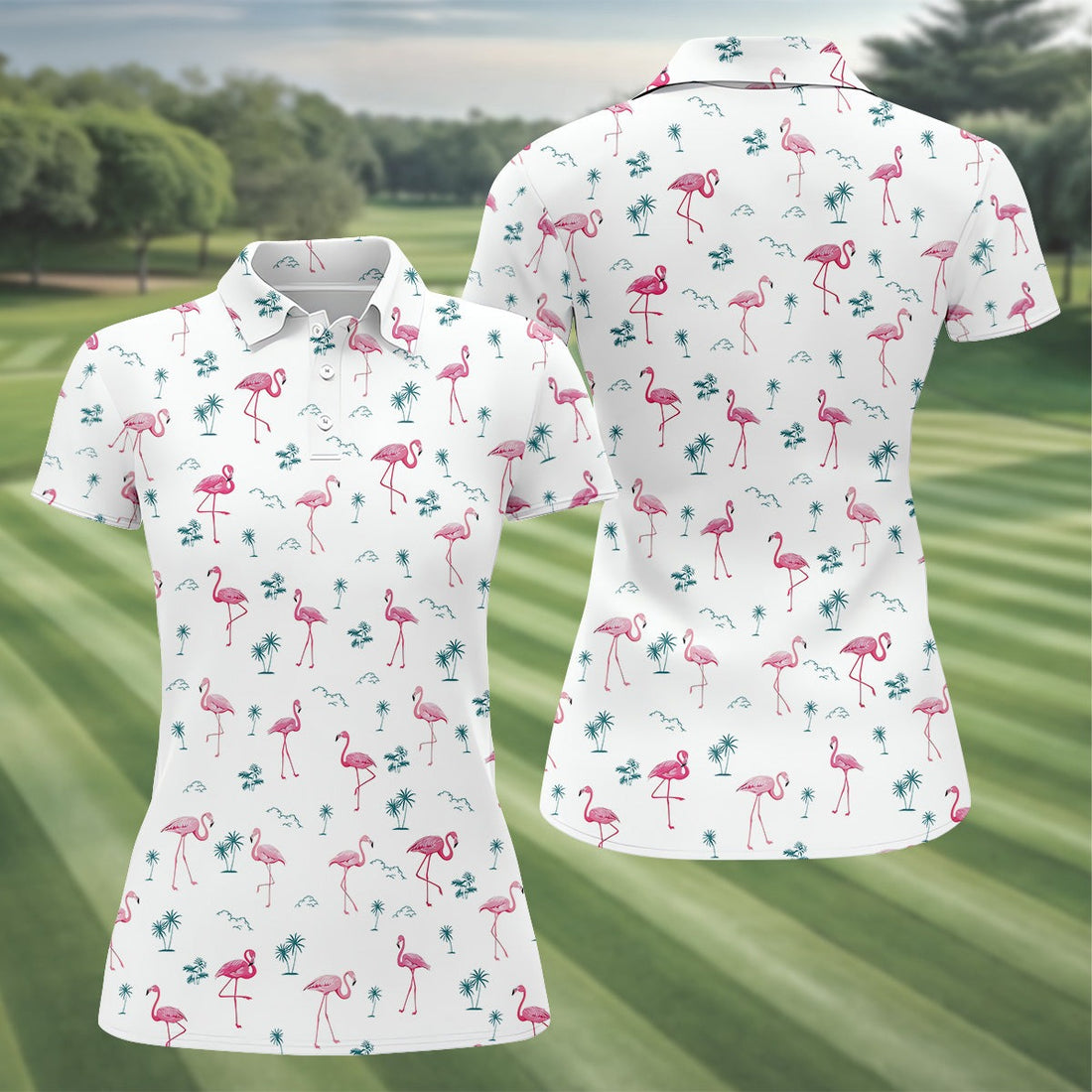 Flamingo Tropical Summer Polo Shirts, White Polo Women, Ladies Sleeveless Tops