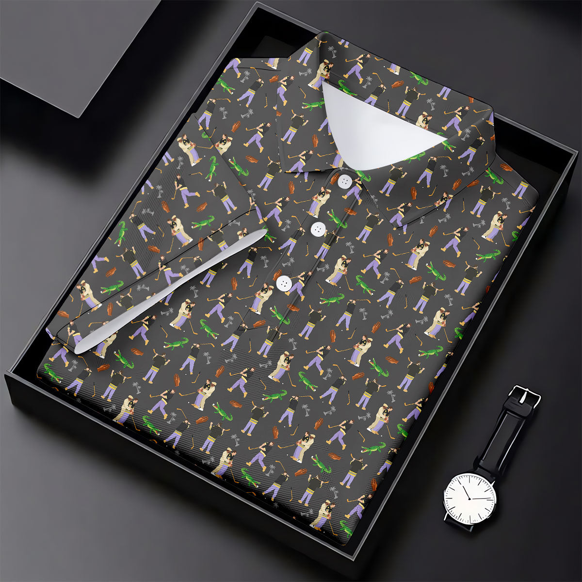 Funny Golf Lesson Alligator Pattern Polo Shirt, Golf Shirts For Men, Mens Golf Apparel