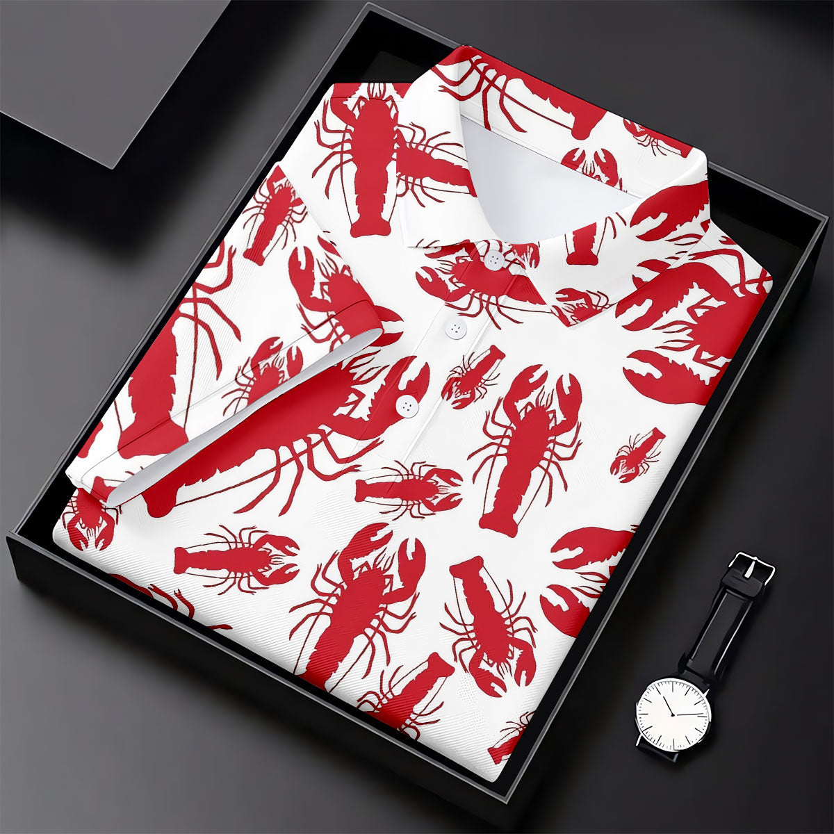 Lobster Pattern Vintage Hawaiian Golf Shirt, Men's Golf Shirt, Polo Shirts For Men