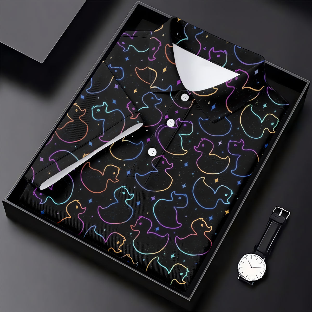 Neon Rubber Duck Pattern Golf Shirt, Ladies Golf Tops, Hawaiian Golf Shirt, Golf Tops For Women