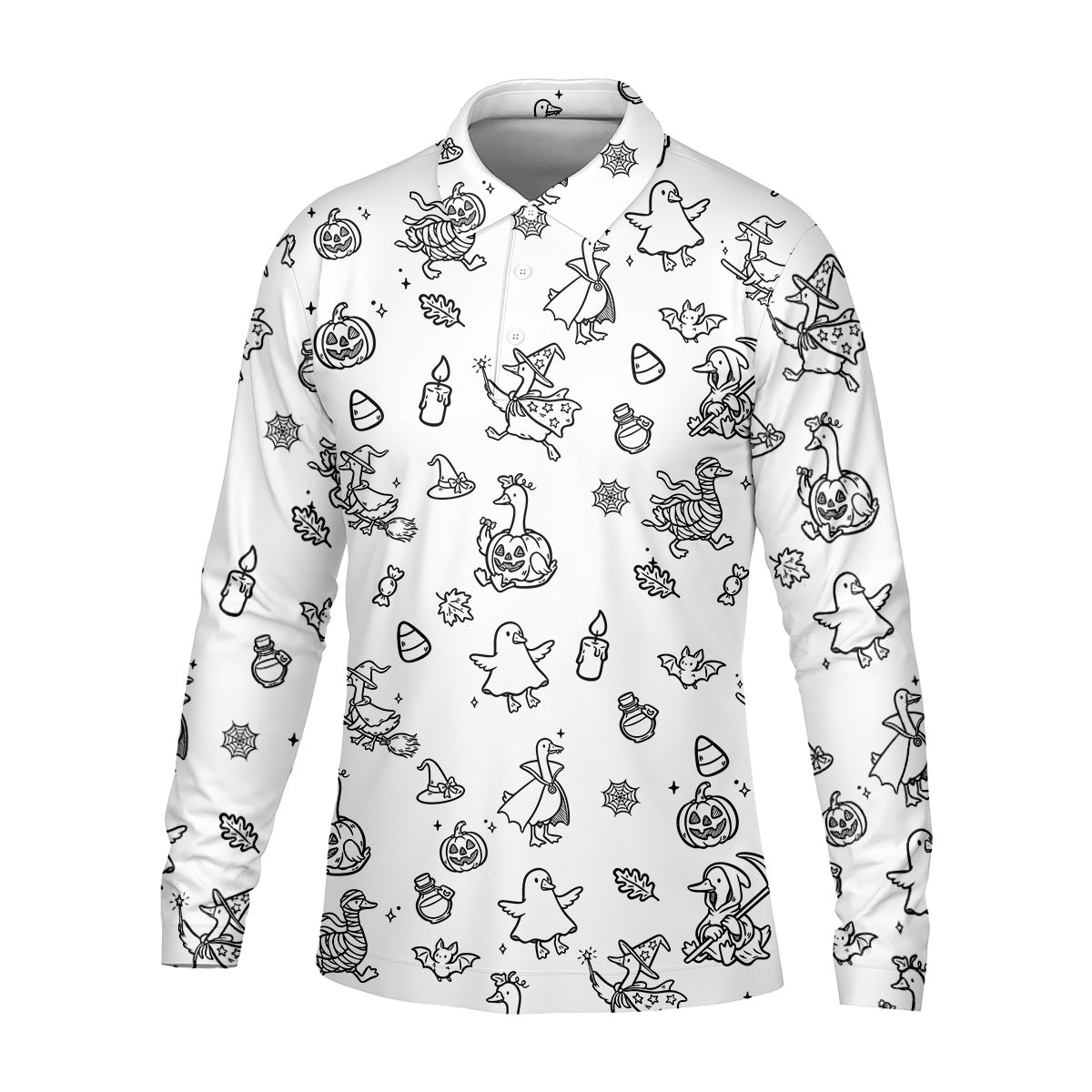Goose Halloween, Doodle Pattern, Black And White Golf Polo, Mens Funny Golf Shirts, Long Sleeve Golf Shirts, Men Golf Polo