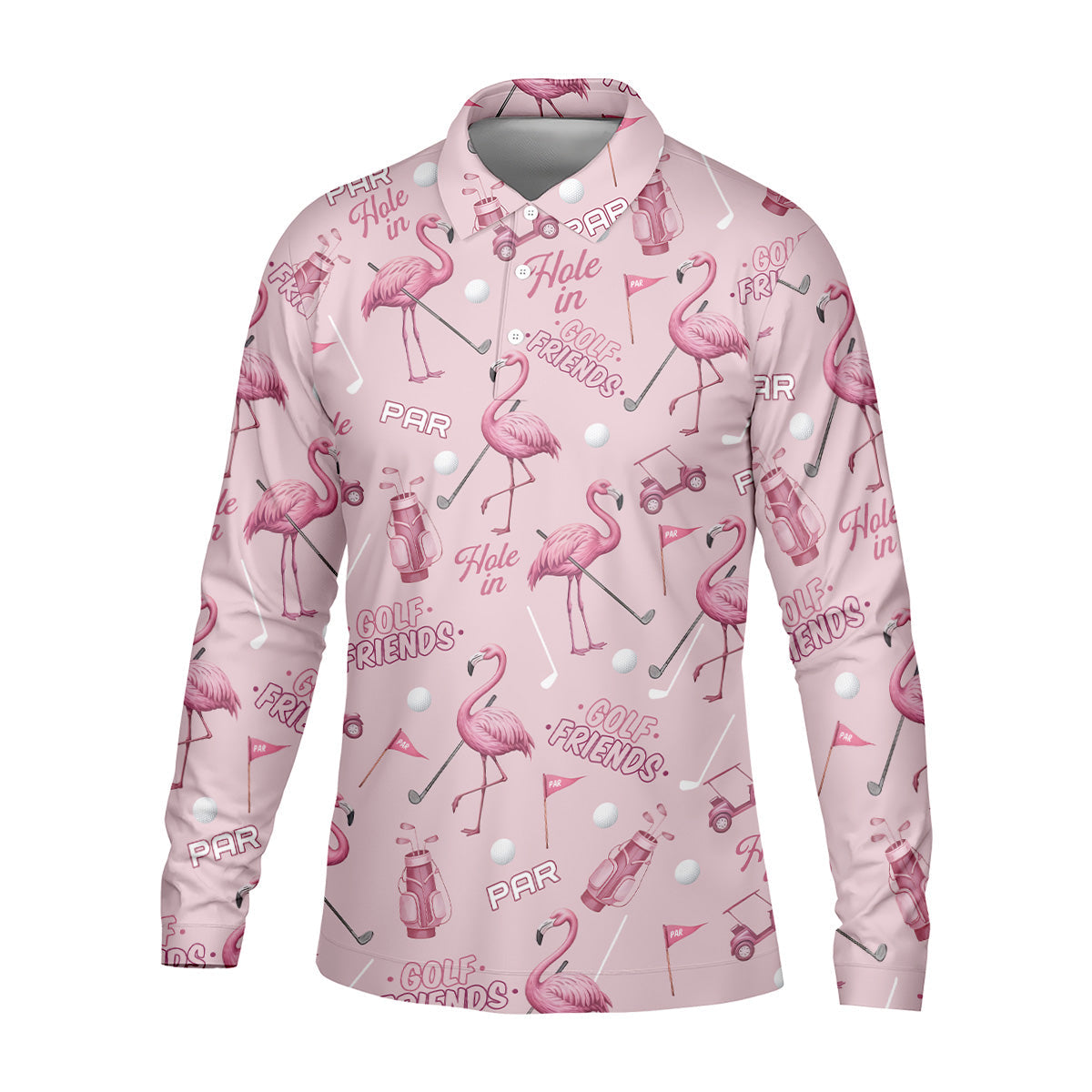 Pink Flamingo Customized Golf Polos, Fun Men's Golf Polos, Hawaiian Golf Shirts, Golfing Apparel