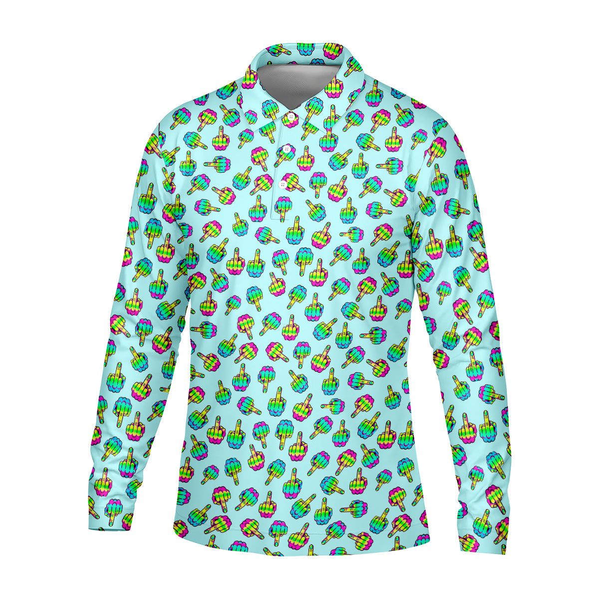 Neon Middle Finger Fun Men's Golf Polos, Fun Golf Shirts For Men, Cool Golf Gifts, Polo For Men