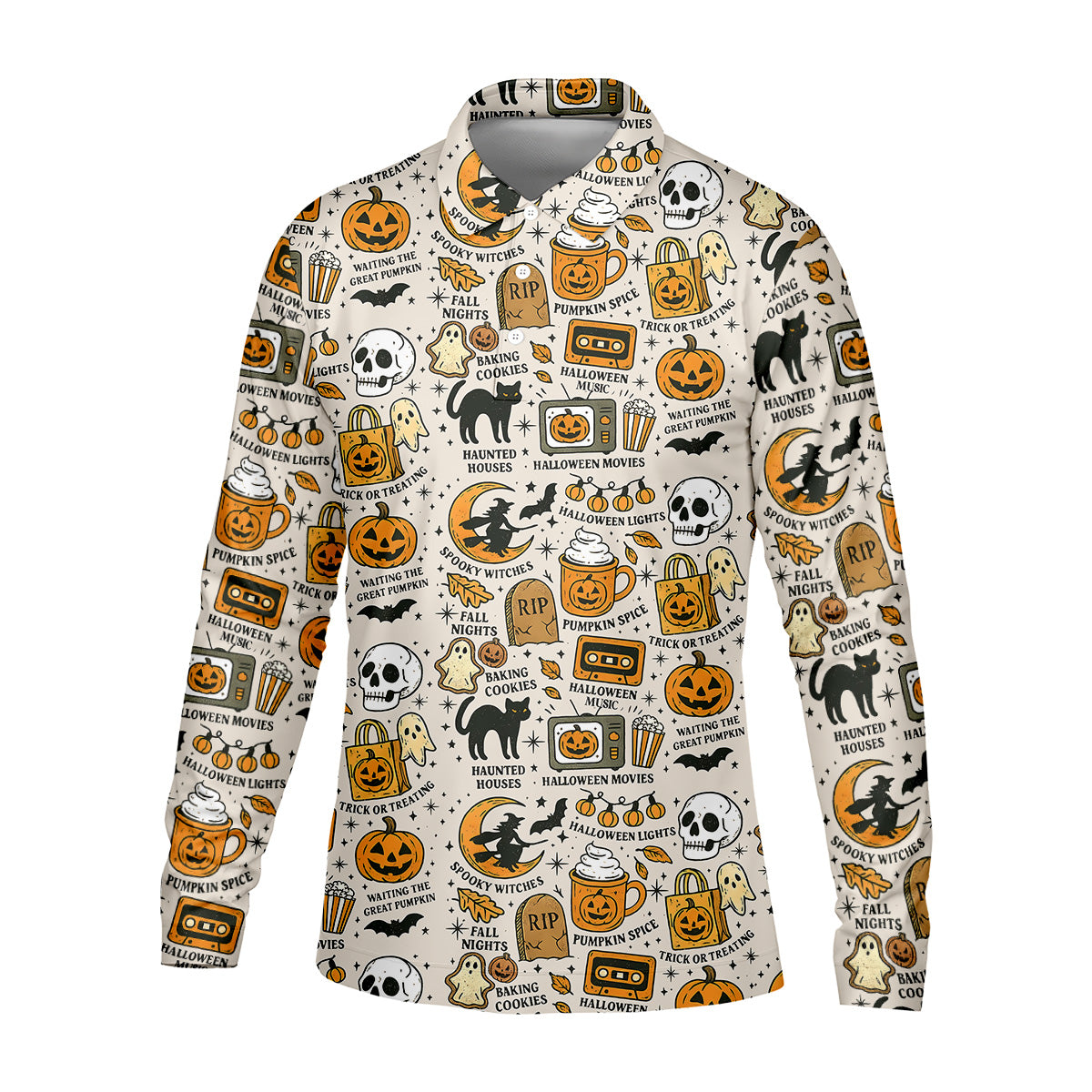 Spooky Witches, Spooky Cat, Cute Halloween T-Shirts, Mens Golf Polo Shirts, Golfing Apparel
