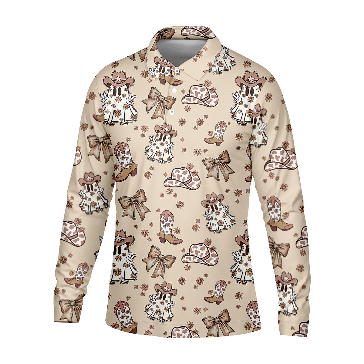 Coquette Halloween Cowboy Ghost Fun Golf Shirts For Men, Polo Shirts For Men, Golfing Apparel