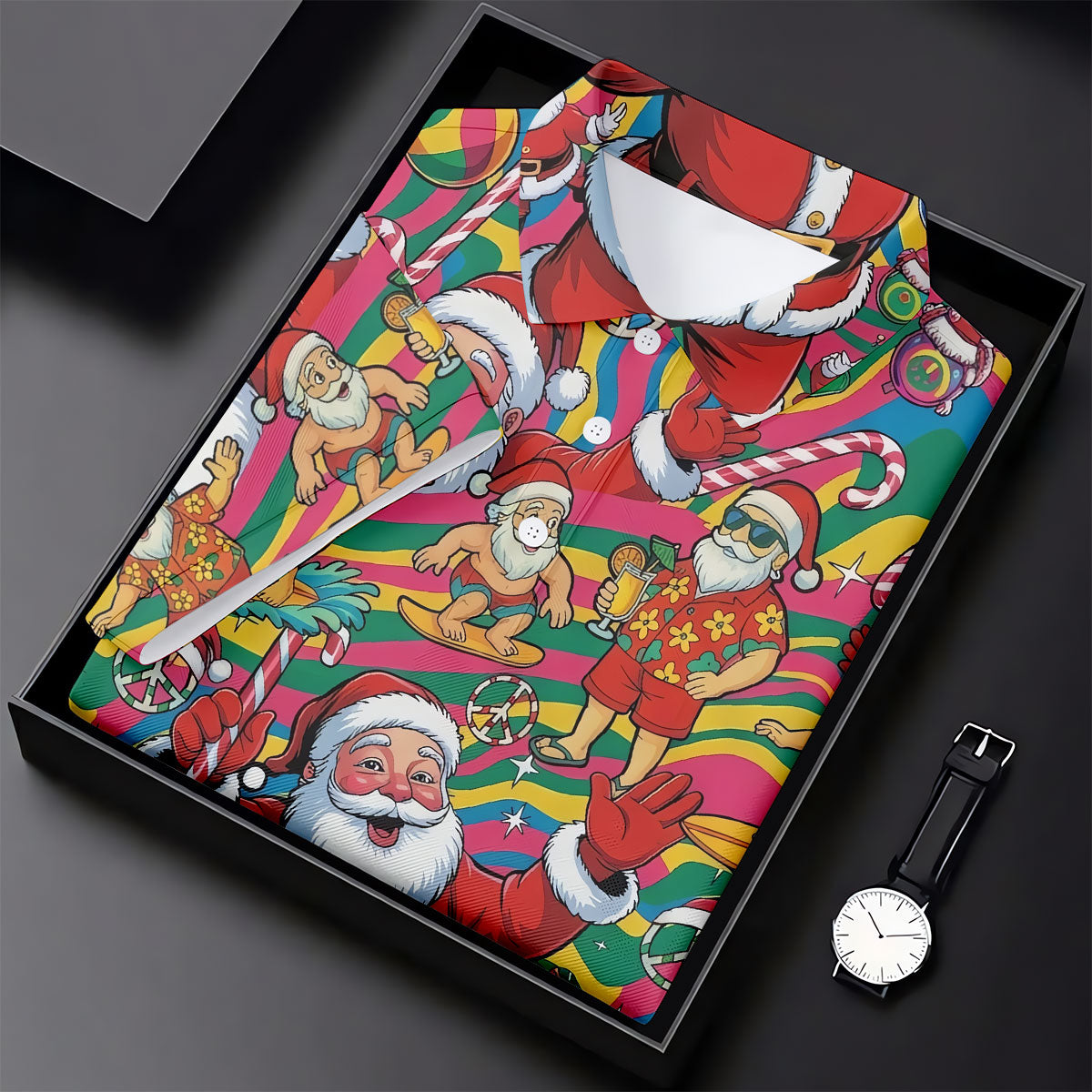Funny Tropical Santa Christmas Polo Shirt, Mens Golf Polo, Christmas Shirts For Men