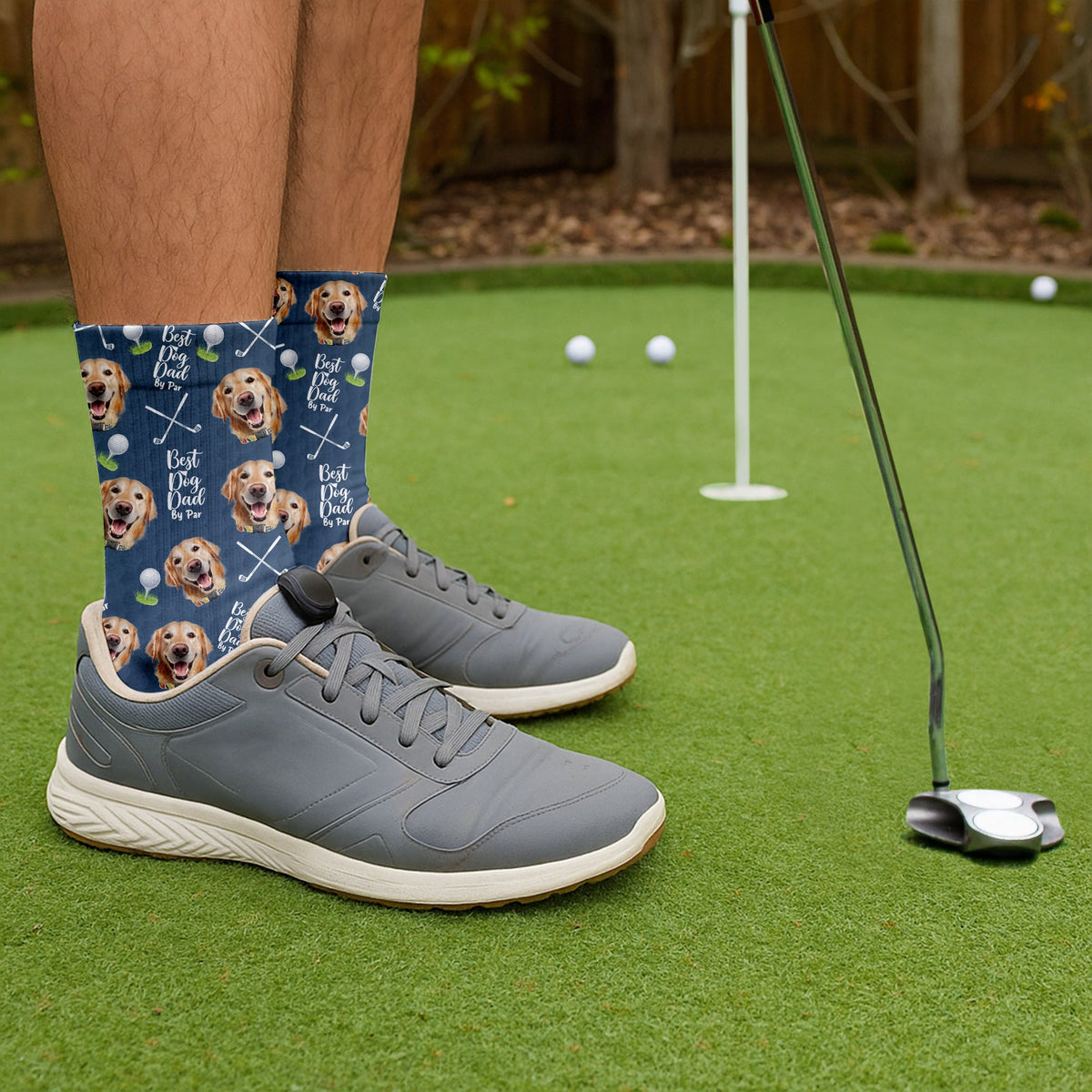 Best Dog Dad By Par Socks, Socks With Dog Face, Custom Pet Socks, Funny Crew Socks, Christmas Golf Gift