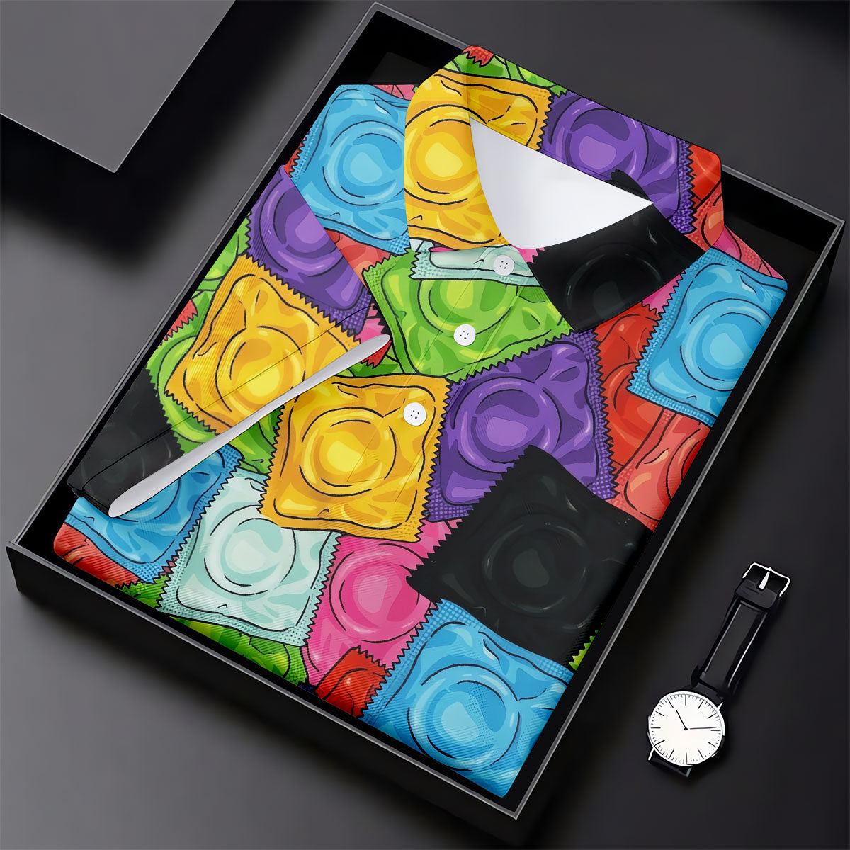 Funny Condom Wrapper Pattern Golf Polo Shirt, Men's Golf Shirts, Novelty Golf Apparel For Men
