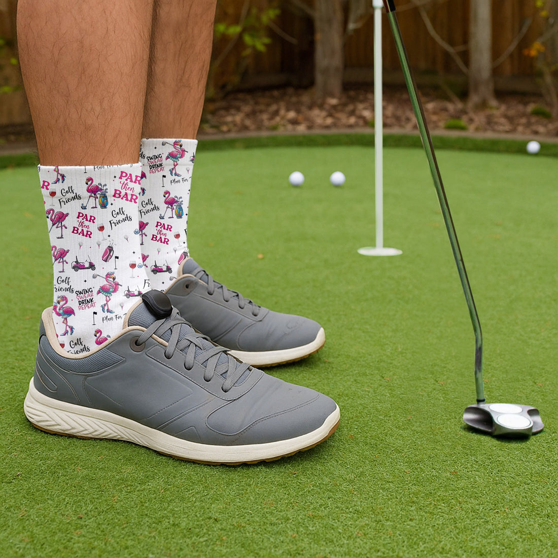 Par Then Bar Flamingo Crew Socks, Golf Socks For Women, Ladies Golf Socks