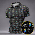 Rainbow Cancer Ribbon Stick Figure Golf Pattern Shirt, Printed Golf Shirts, Polo Shirts For Men