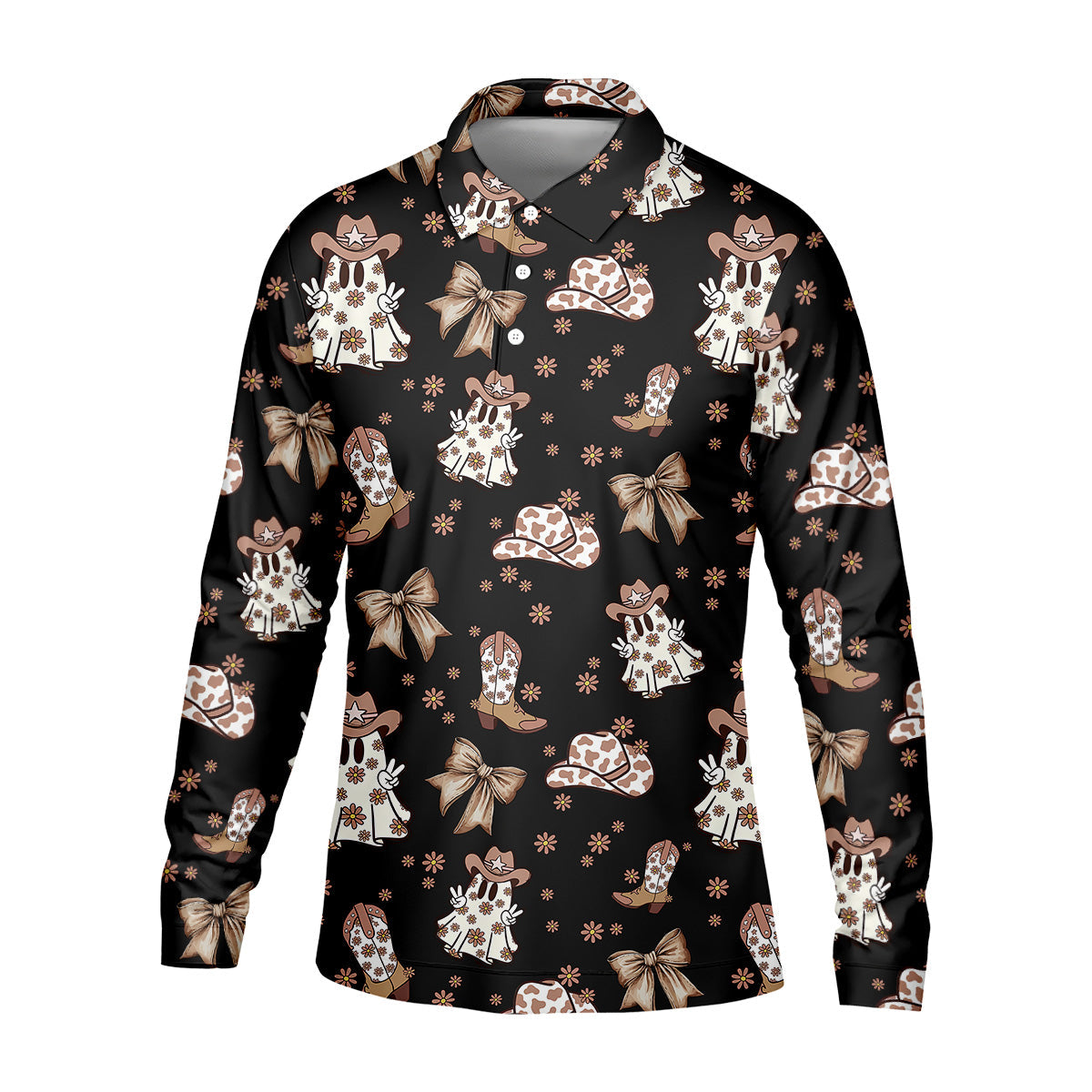 Coquette Halloween Cowboy Ghost Black Fun Golf Shirts For Men, Polo Shirts For Men, Golfing Apparel