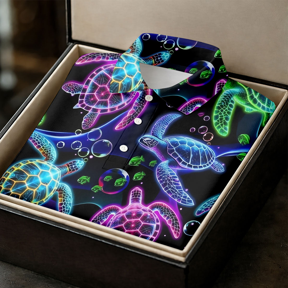 Neon Sea Turtle Ocean Pattern Hawaiian Golf Polo Shirt, Mens Golf Polo, Printed Golf Shirts