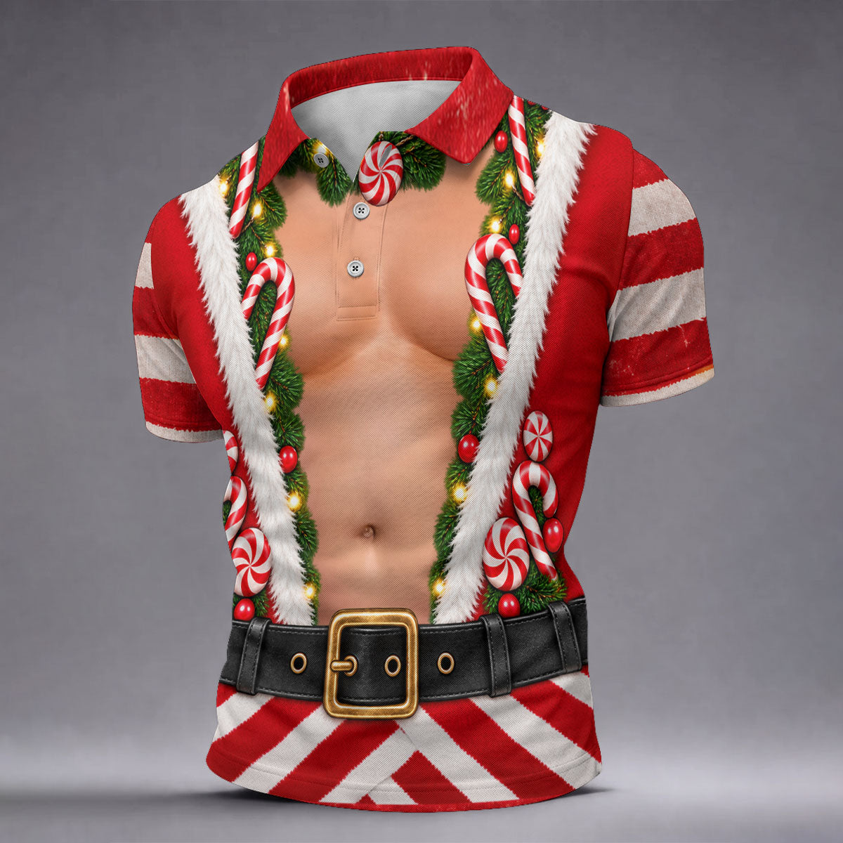 Candy Cane Santa Suit Christmas Golf Shirt, Mens Golf Shirts, Golf Apparel For Men