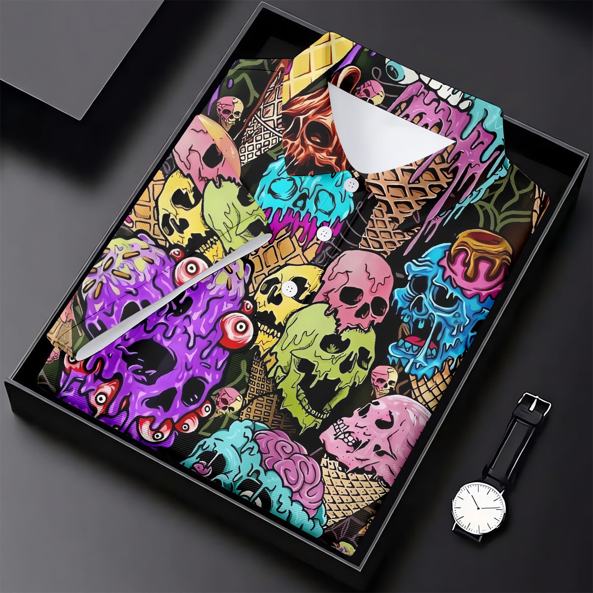 Melting Skull Ice Cream Halloween Golf Shirt, Golf Apparel For Men, Mens Golf Shirts