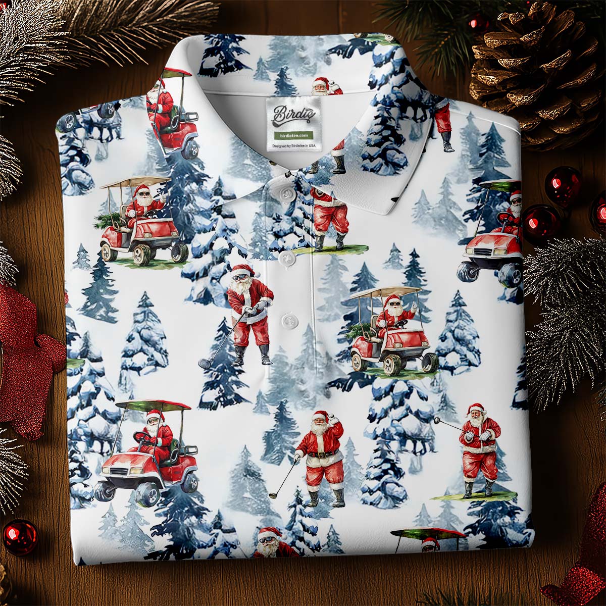 Santa Golfing Polo Shirt Mens, Fun Golf Shirts For Men, Christmas Golf Shirt, Golf Lover Xmas Gift