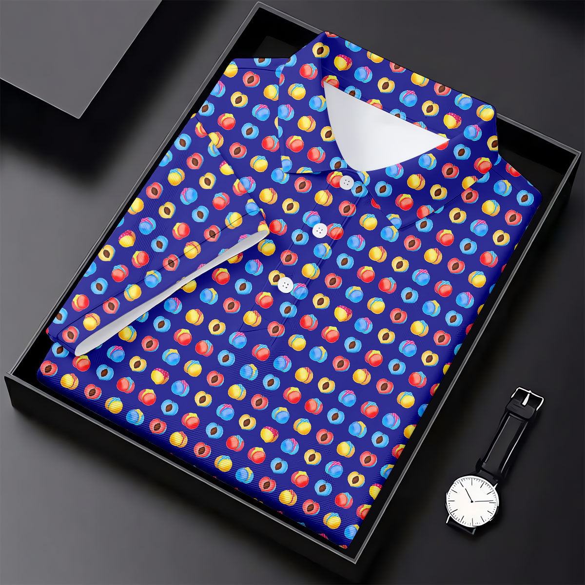 Funny Peach Emoji Pattern Golf Polo Shirt, Men's Golf Polo Shirt, Novelty Golf Shirts For Men