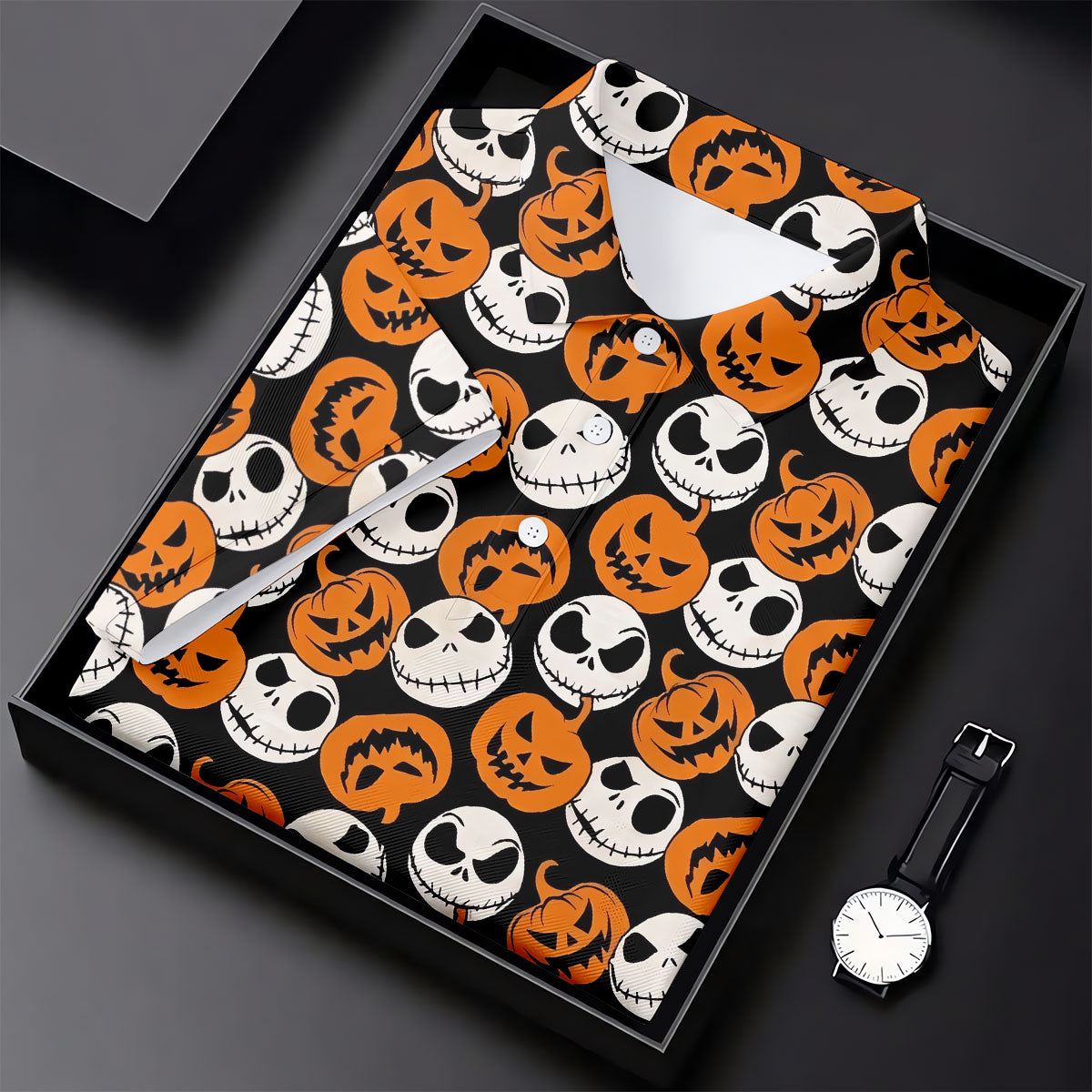 Halloween Skull Pumpkin Pattern Golf Polo Shirt, Men's Golf Shirt, Hawaiian Golf Shirt