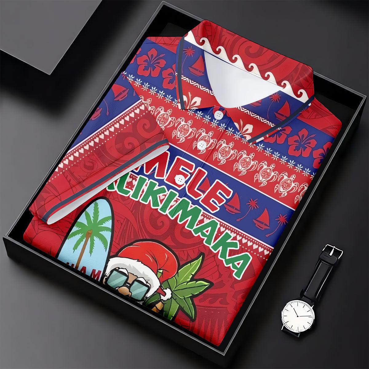 Tropical Santa Mele Kalikimaka Christmas Golf Shirt, Men's Golf Shirt, Hawaiian Golf Shirt, Printed Golf Shirts