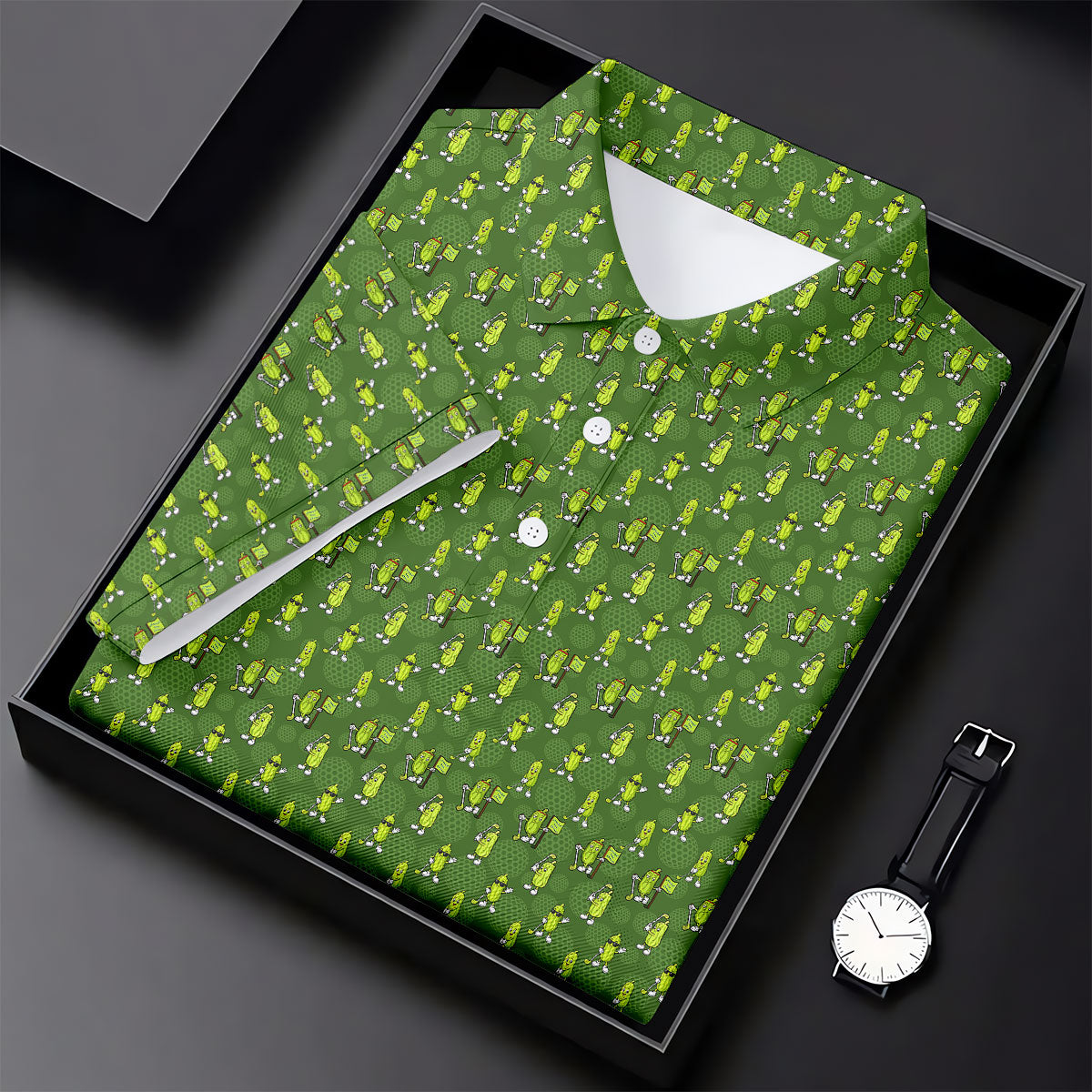 Funny Hole In One Pickle Golf Pattern Polo Shirt, Golf Shirts For Men, Mens Golf Apparel